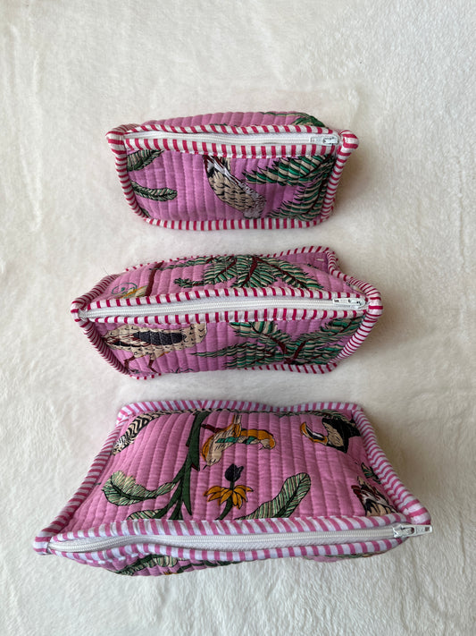 Pink Safari Quilted Utility Pouch Set of 3