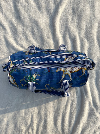 Blue Safari Print Quilted Cotton Duffle Bag – Lightweight Travel Weekender