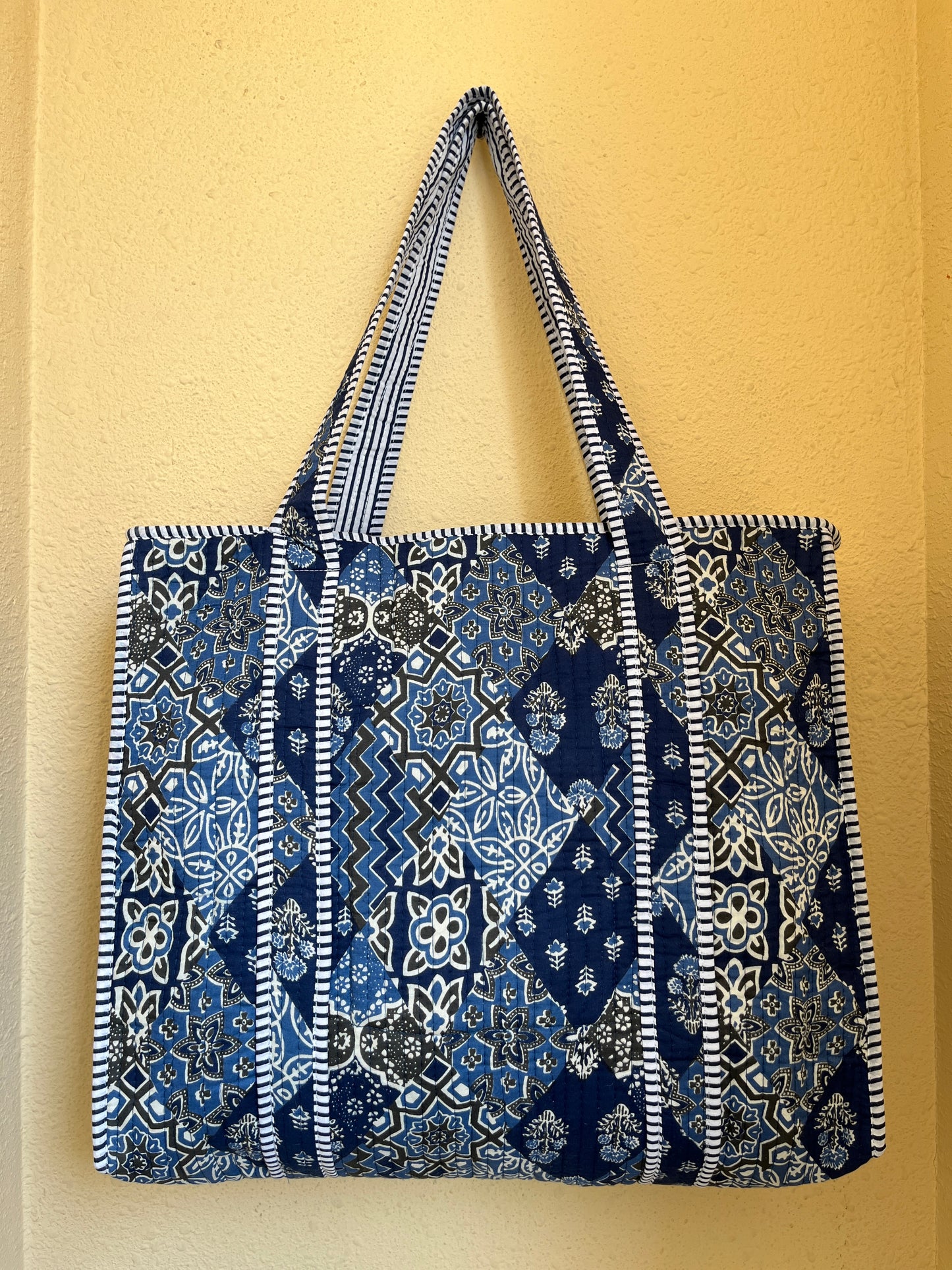 Indigo Blue Patch – Wander Tote Bag 18x18