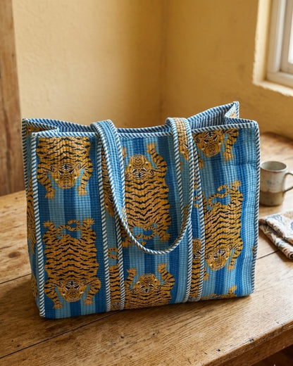 Blue Stripes Tibetan Tiger – Wander Tote Bag 18x18