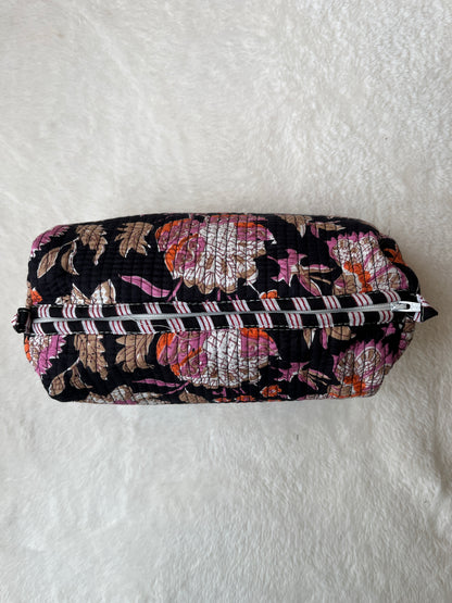 Black Floral Printed Tote & Utility Pouch Set