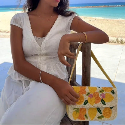 Handcrafted Luxury Beaded  Citrus Crush Shoulder Bag