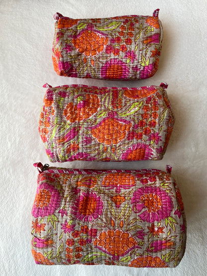 Orange pink floral – Utility Pouch Pack of 3