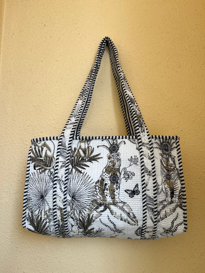 White tiger Jungle Quilted Mini Tote Bag 10X12