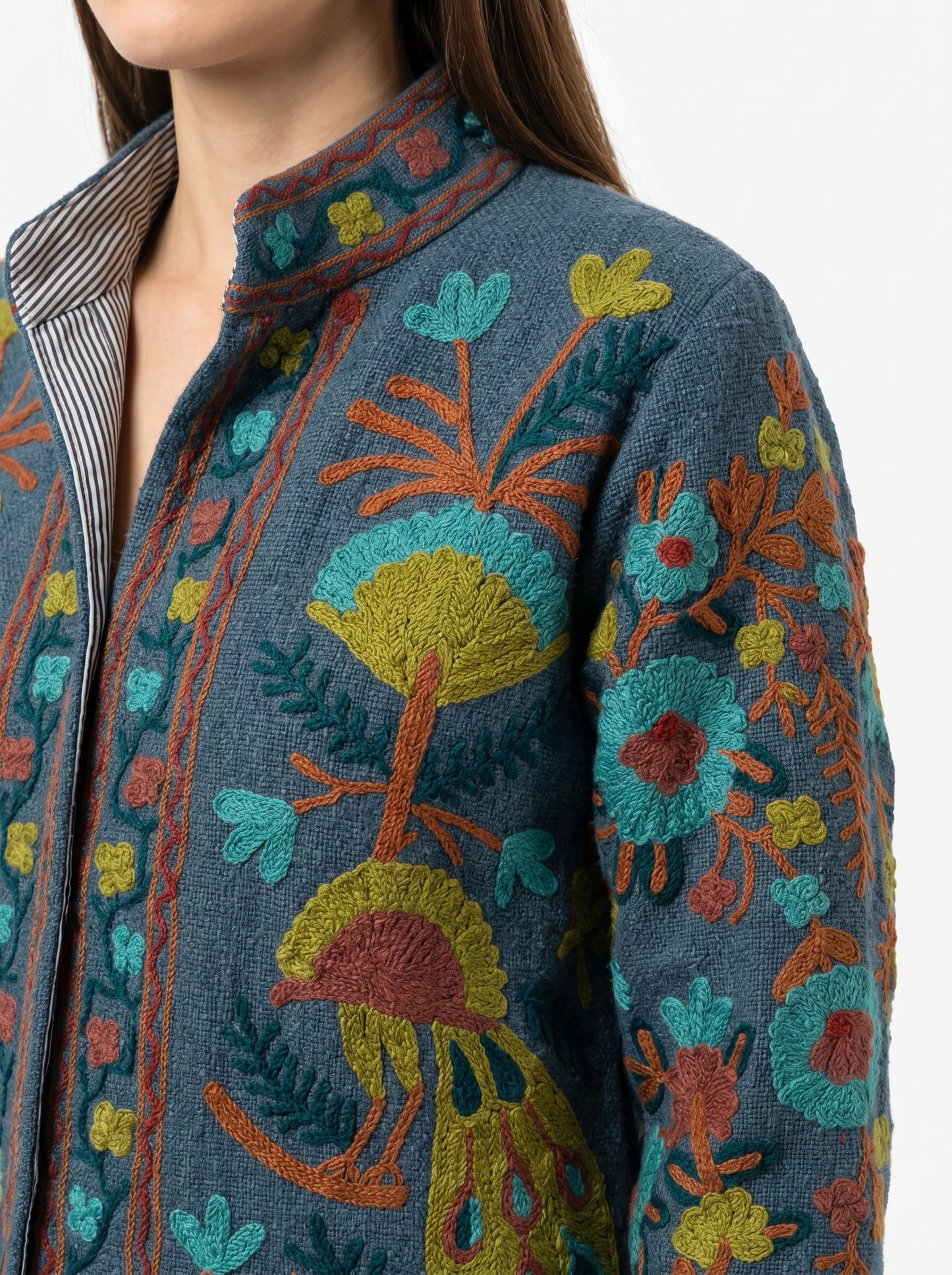 Women's Grey Suzani Reversible Jacket – Artistic Embroidered Statement Jacket