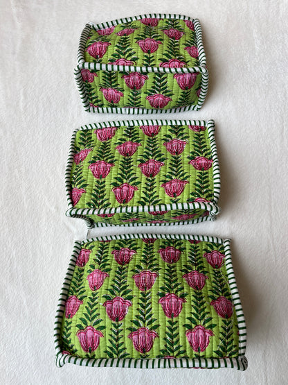 Green Lotus floral Pyramid – Utility Pouch Pack of 3