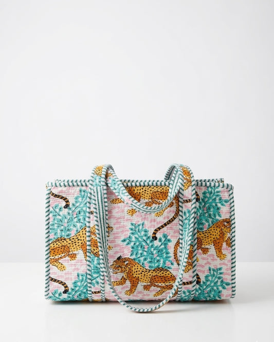 Pink leopard Quilted Mini Tote Bag 10X12
