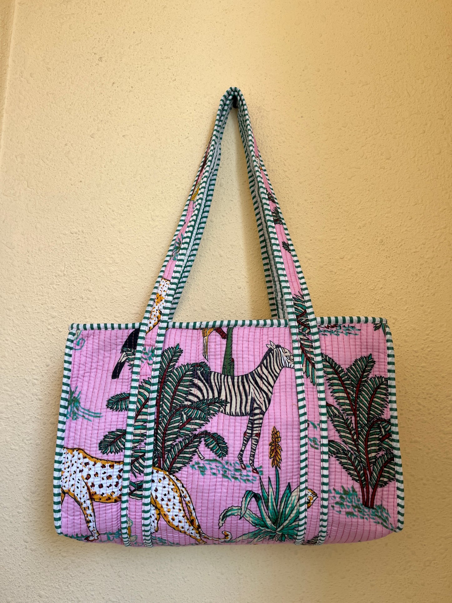 Pink Safari Quilted Mini Tote Bag 10X14