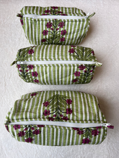 Green floral – Utility Pouch Pack of 3