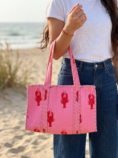 Lobster Love – Pink Quilted Tote & Pouch Set