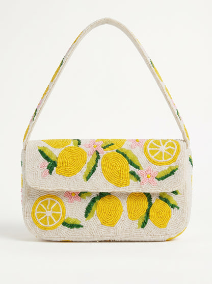 Handcrafted Luxury Beaded Lemon Splash Shoulder Bag