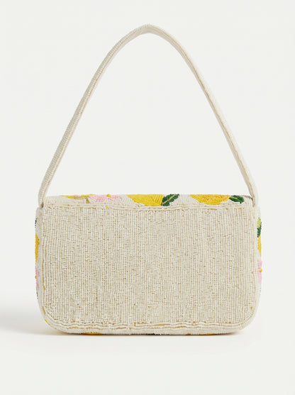 Handcrafted Luxury Beaded Lemon Splash Shoulder Bag