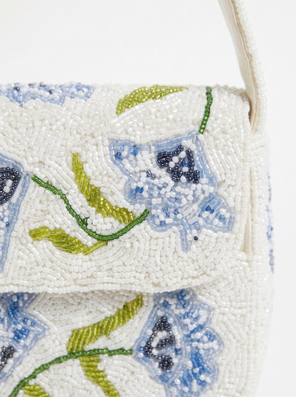 Handcrafted Luxury Beaded Blue Meadow Shoulder Bag