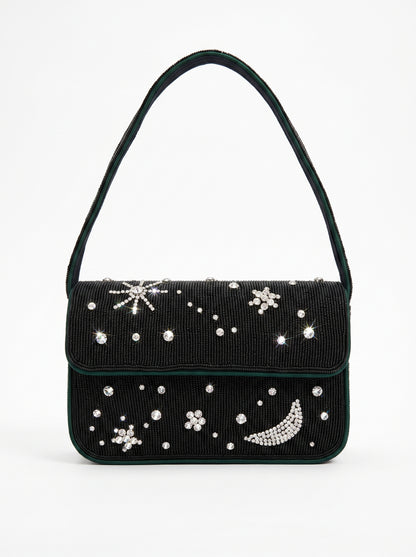 Handcrafted Luxury Beaded Black Paradise Shoulder Bag