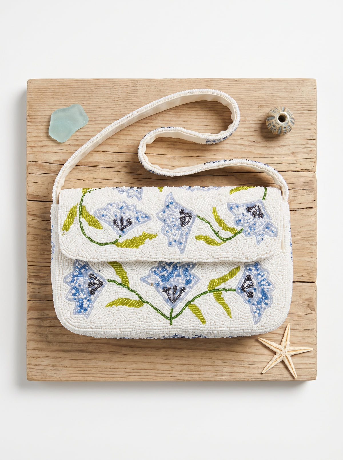 Handcrafted Luxury Beaded Blue Meadow Shoulder Bag