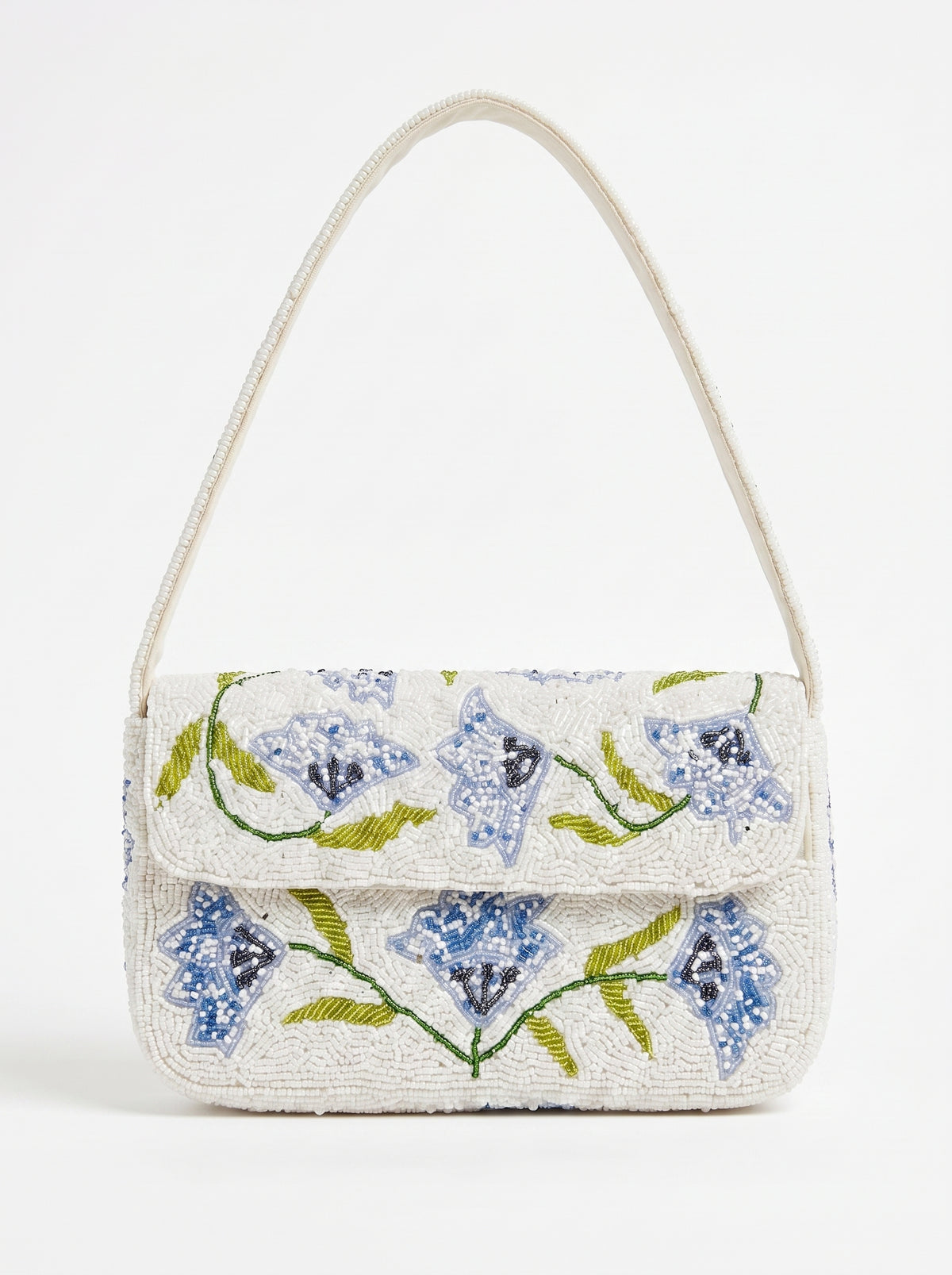 Handcrafted Luxury Beaded Blue Meadow Shoulder Bag