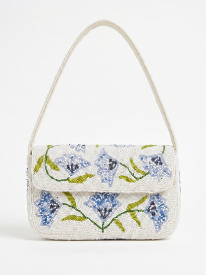 Handcrafted Luxury Beaded Blue Meadow Shoulder Bag