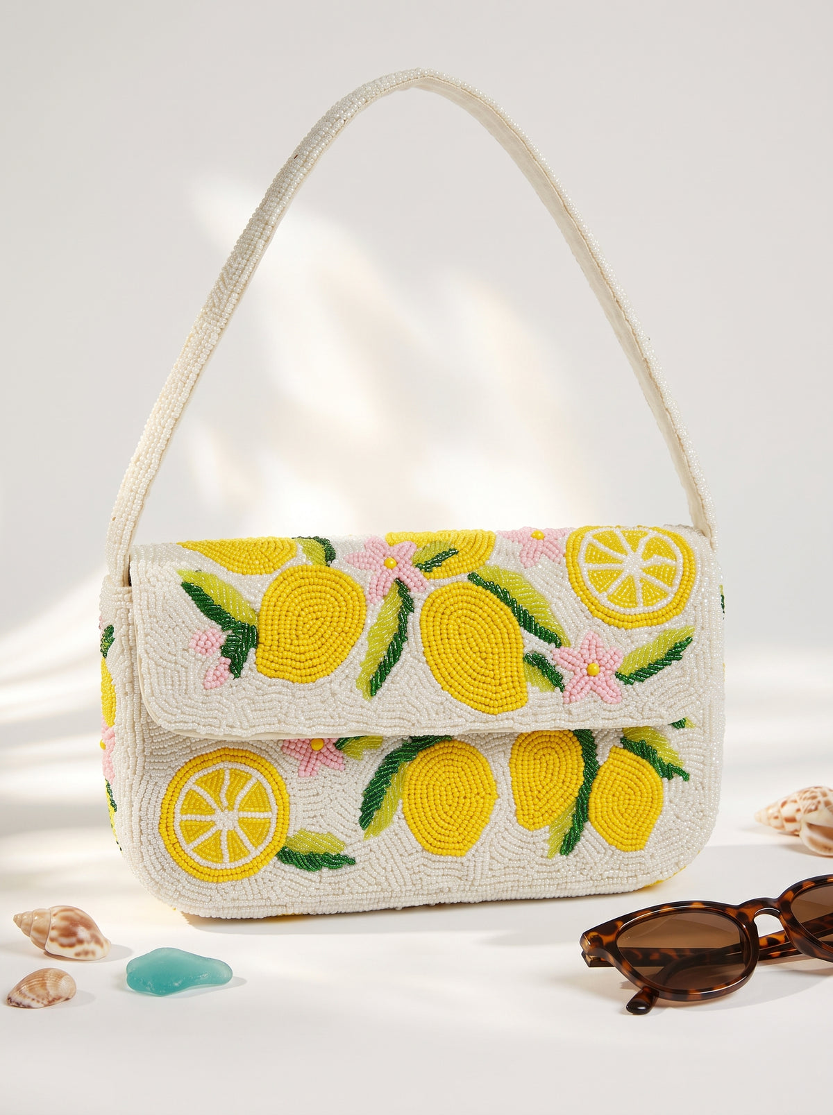 Handcrafted Luxury Beaded Lemon Splash Shoulder Bag