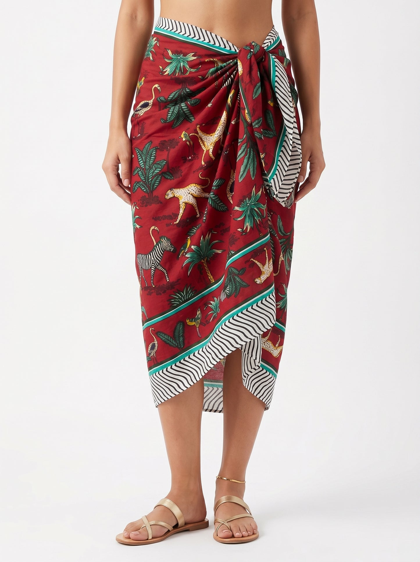 Red Safari Print Beach Sarong Wrap Skirt