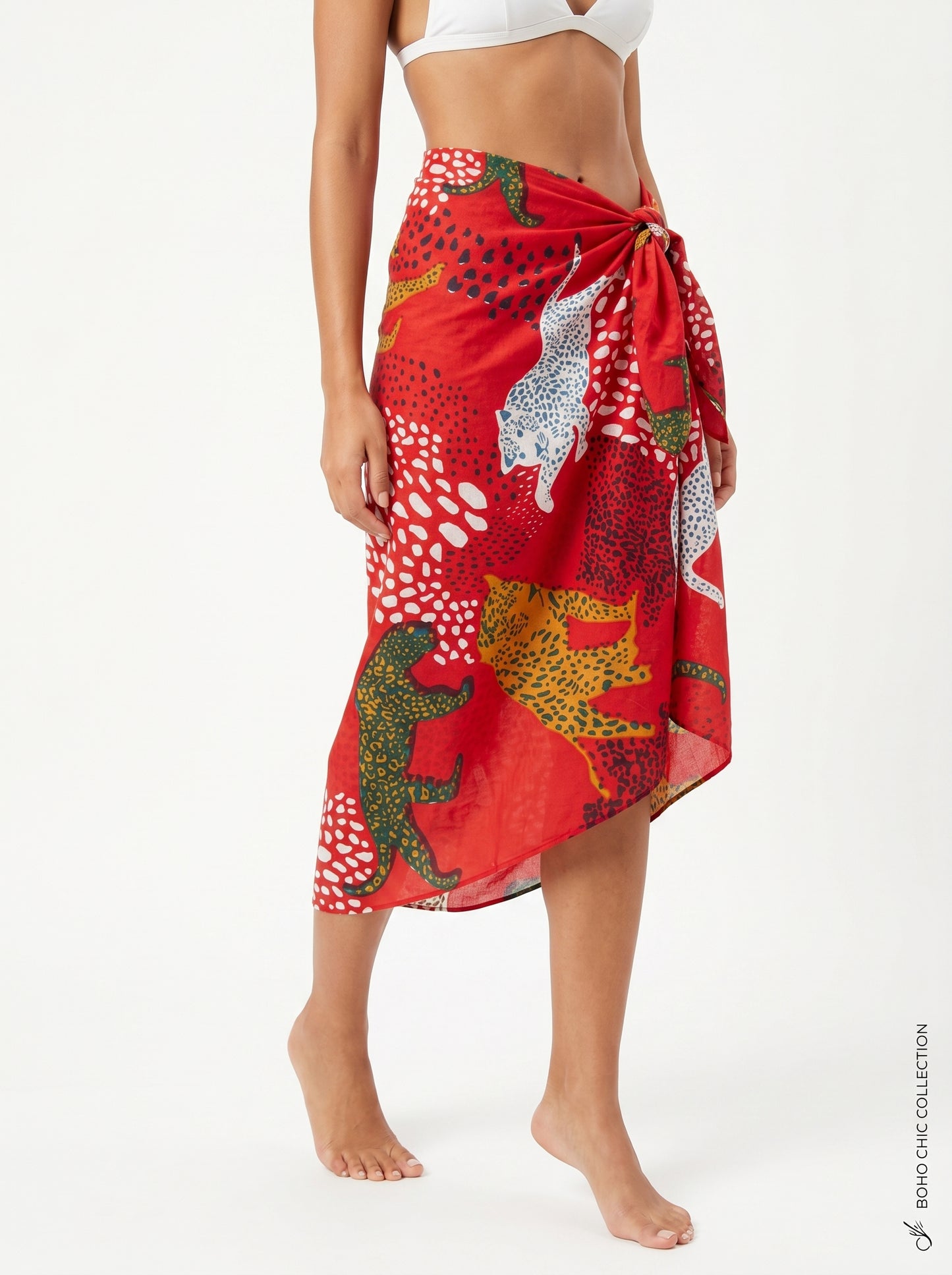 Red Tiger Print Beach Sarong Wrap Skirt