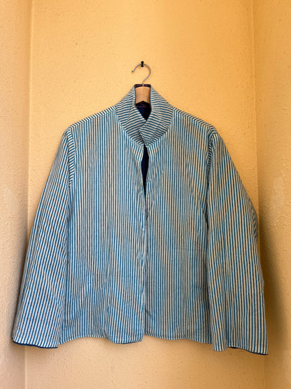 Women's Light Blue Suzani Reversible Jacket – Artistic Embroidered Statement Jacket