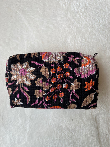 Black Floral Printed Tote & Utility Pouch Set