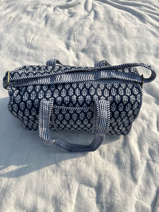 Navy blue - 2 Quilted Cotton Duffle Bag – Lightweight Travel Weekender