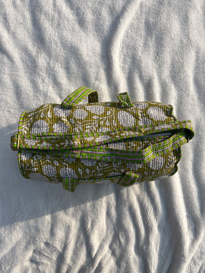 Green Floral Print Quilted Cotton Duffle Bag – Lightweight Travel Weekender