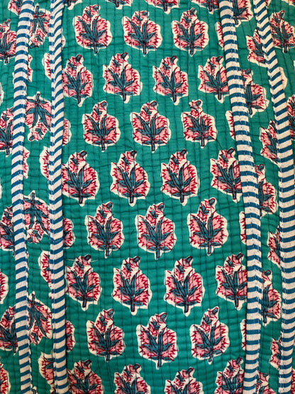 Mint Blue Floral-1 Quilted Mini Tote Bag 14X14
