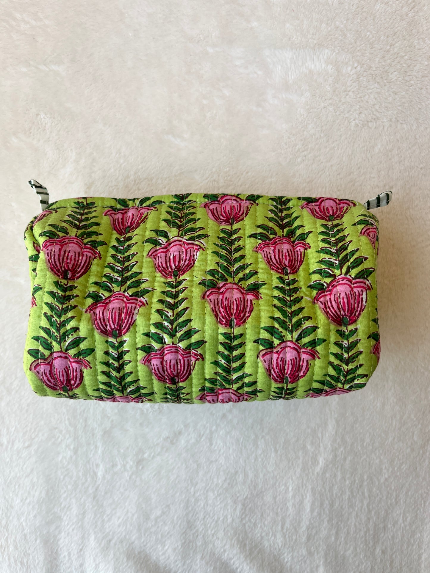 Green pink Lotus floral Quilted Tote & Pouch Set