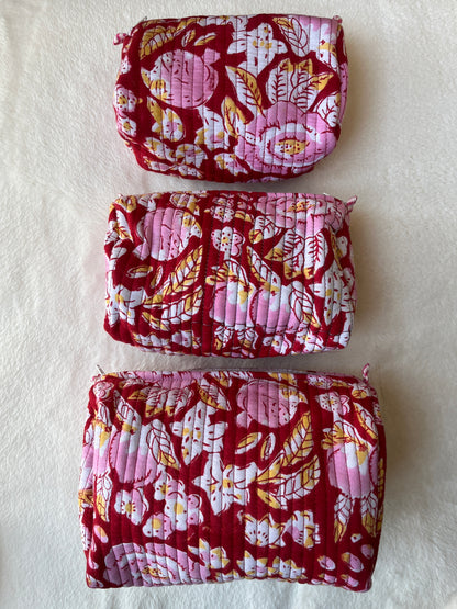 Red pink floral – Utility Pouch Pack of 3