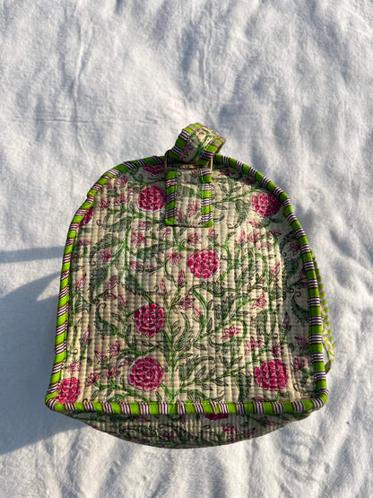 Green Red floral Print Quilted Cotton Duffle Bag – Lightweight Travel Weekender