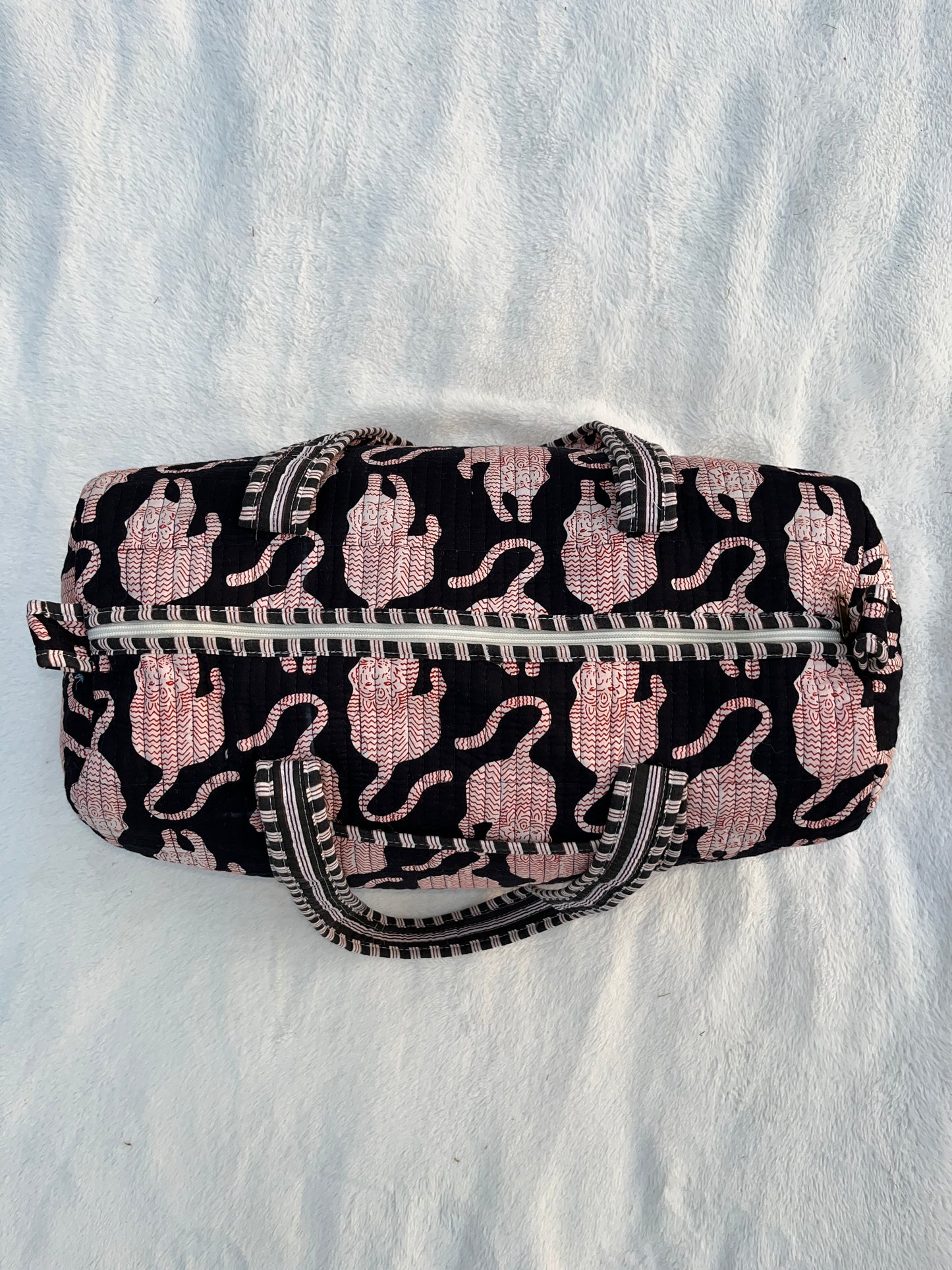 Black Tiger Print Quilted Cotton Duffle Bag – Lightweight Travel Weekender