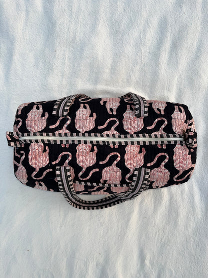 Black Tiger Print Quilted Cotton Duffle Bag – Lightweight Travel Weekender