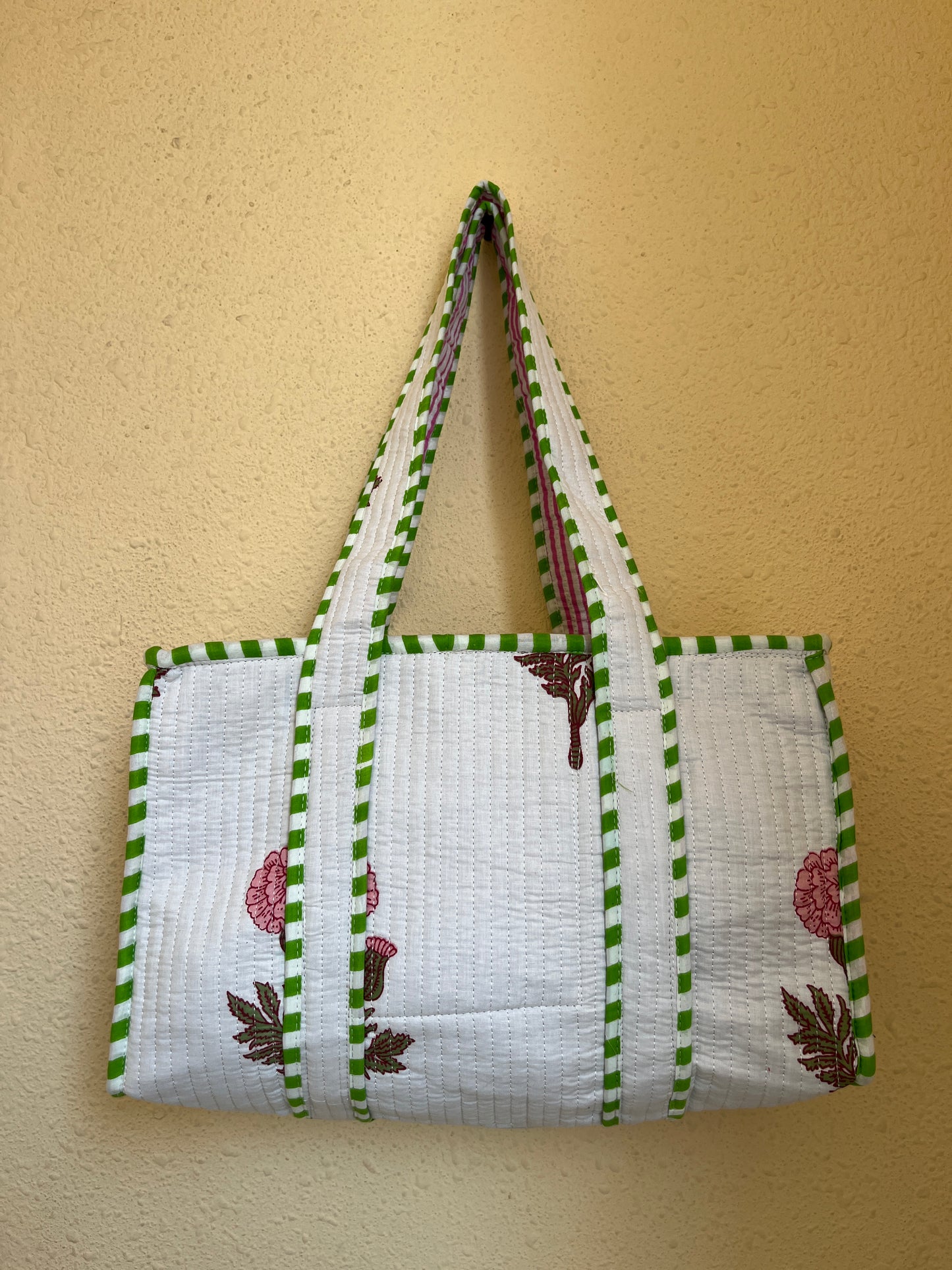 White pink floral Quilted Mini Tote Bag 10X12
