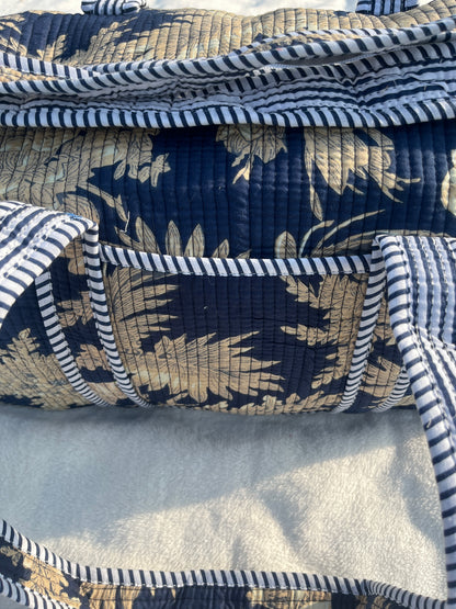 Navy blue - 1 Quilted Cotton Duffle Bag – Lightweight Travel Weekender