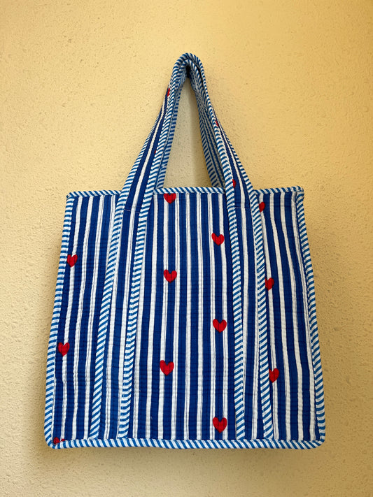 Blue hearts – Quilted Mini Tote Bag 12X12