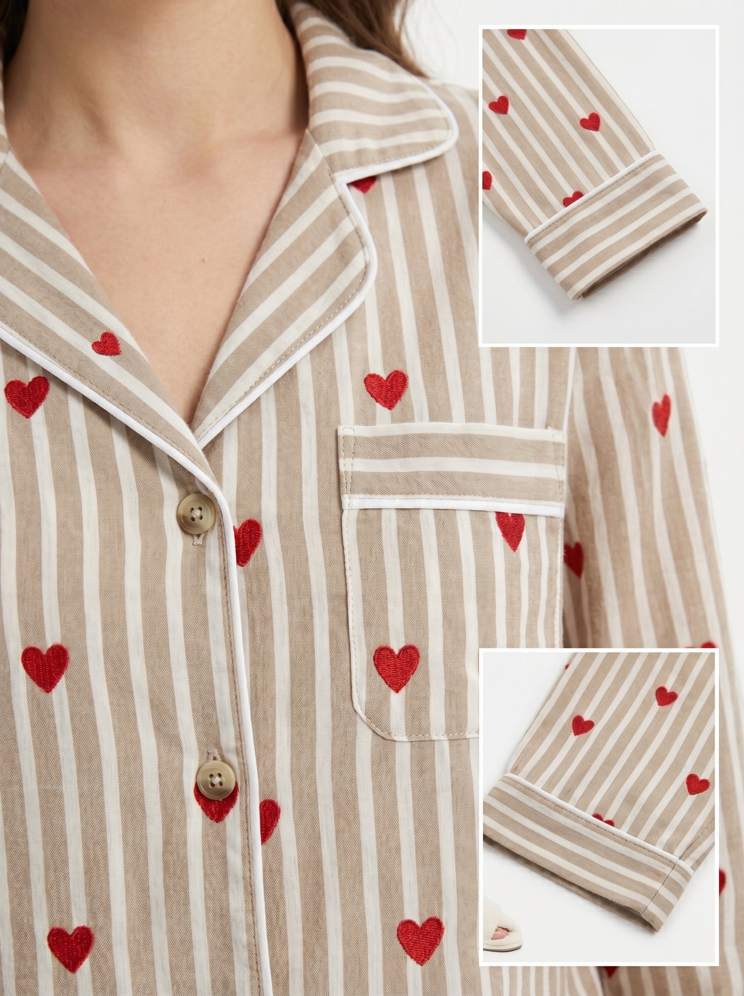 Women's Brown Sugar Hearts Cotton Night Suit Set – Cute Two Piece Pajama Set