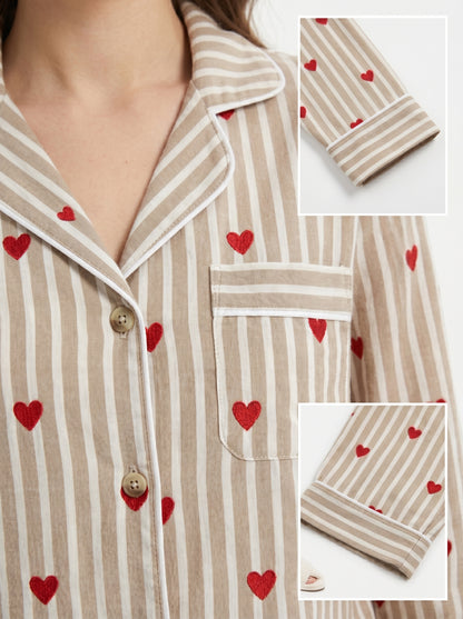 Women's Brown Sugar Hearts Cotton Night Suit Set – Cute Two Piece Pajama Set