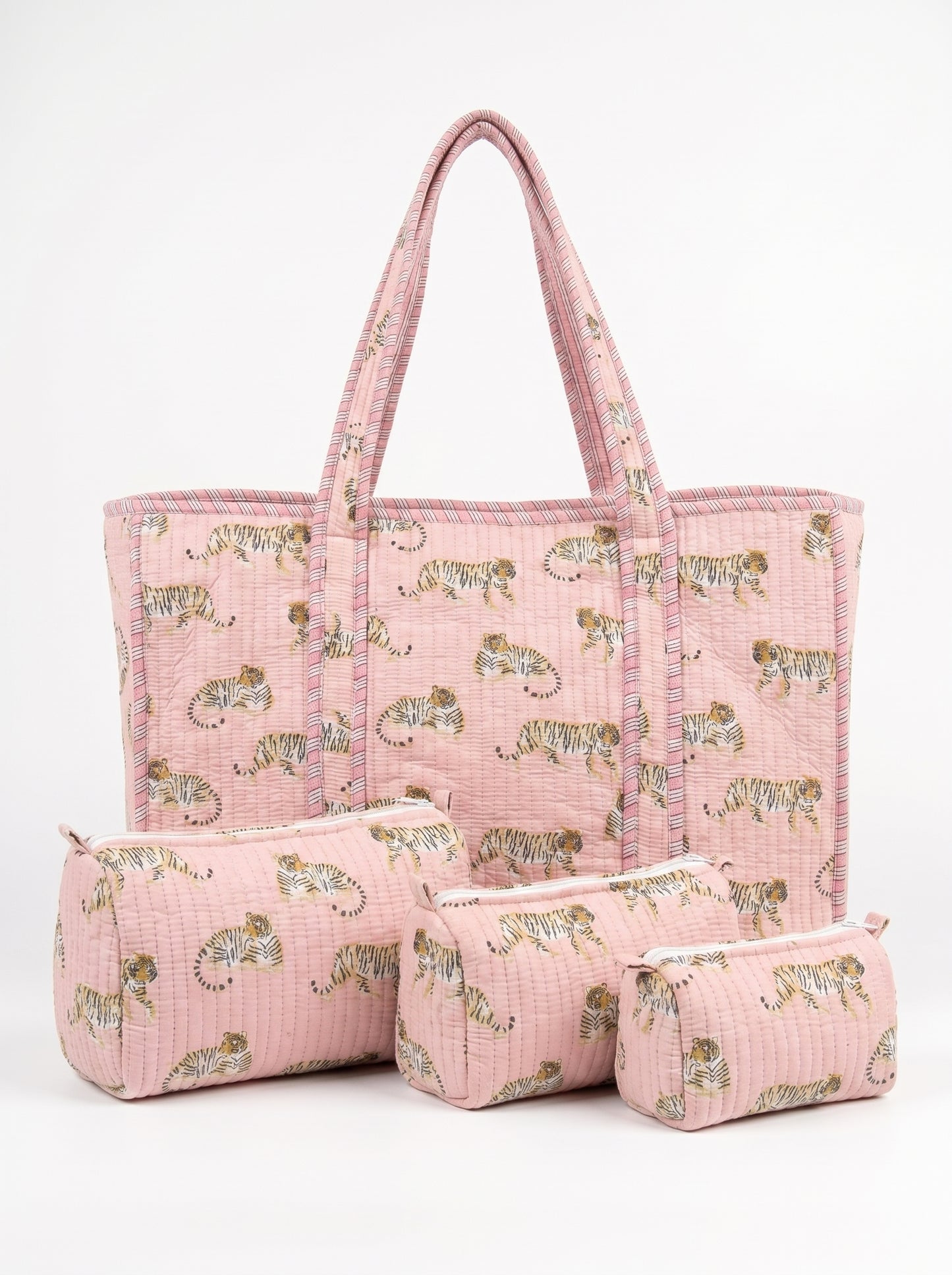 Mini Pink Tiger Riot -  Tote & 3 Pouch Set 19X15