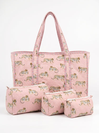 Mini Pink Tiger Riot -  Tote & 3 Pouch Set 19X15