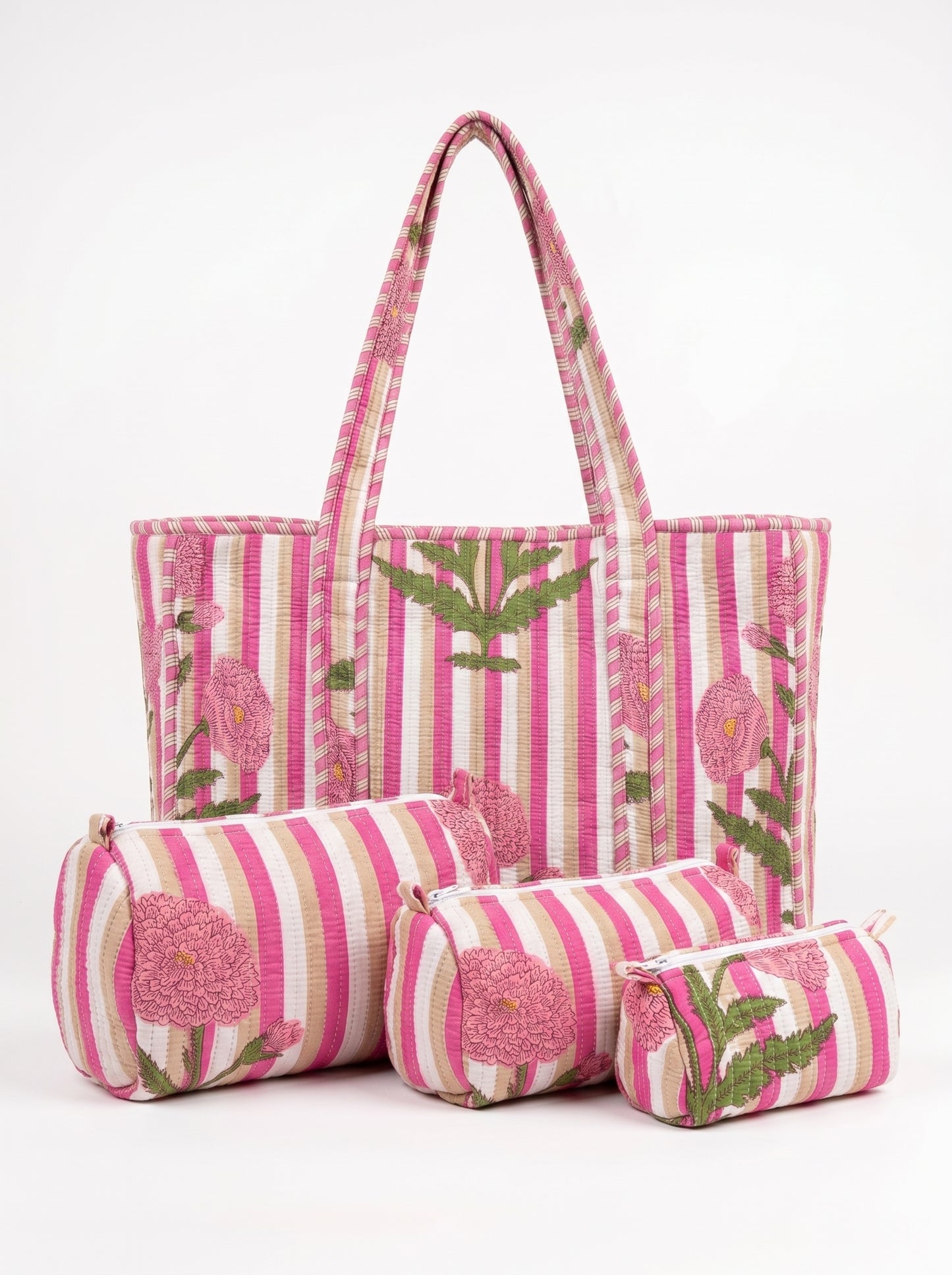 Pink Pop Stripes - Tote & 3 Pouch Set 19X15
