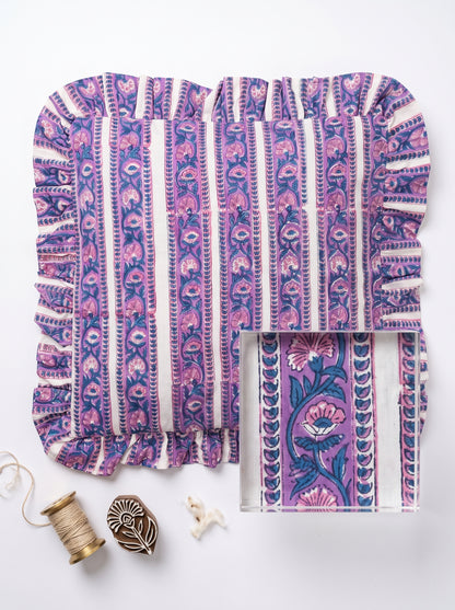 Purple Floral Hand Block Printed Cotton Cushion Cover Set of 5  – 18x18