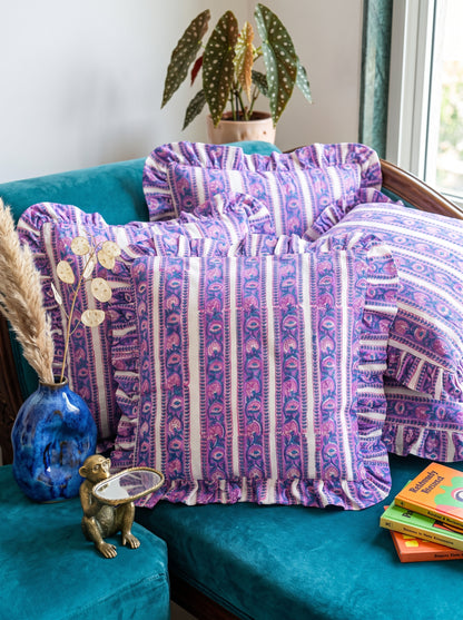 Purple Floral Hand Block Printed Cotton Cushion Cover Set of 5  – 18x18
