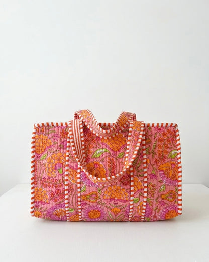 Orange floral Quilted Mini Tote Bag 10X12