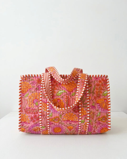 Orange floral Quilted Mini Tote Bag 10X12