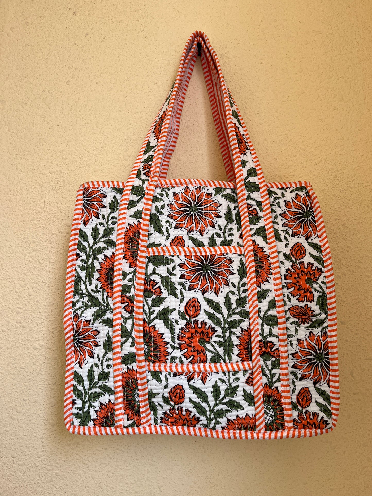 White green floral – Quilted Mini Tote Bag 12X12