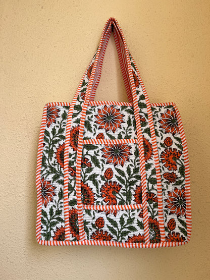 White green floral – Quilted Mini Tote Bag 12X12