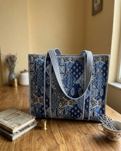Indigo Blue Patch – Wander Tote Bag 18x18
