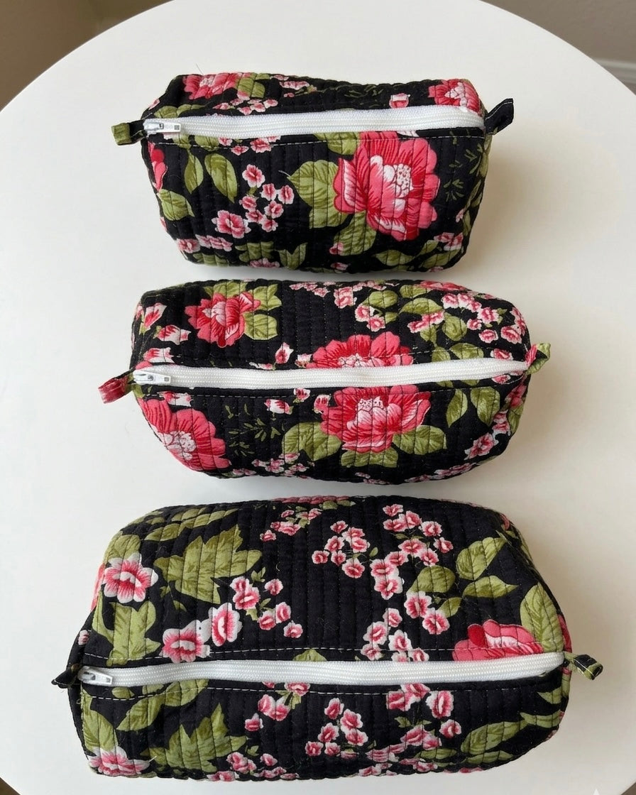 Black Floral-1  – Utility Pouch Pack of 3